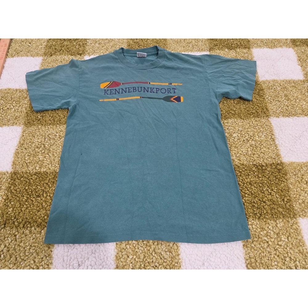 Vintage Anvil Kennebunkport Maine Oars T-Shirt Teal Blue Single Stitch Medium